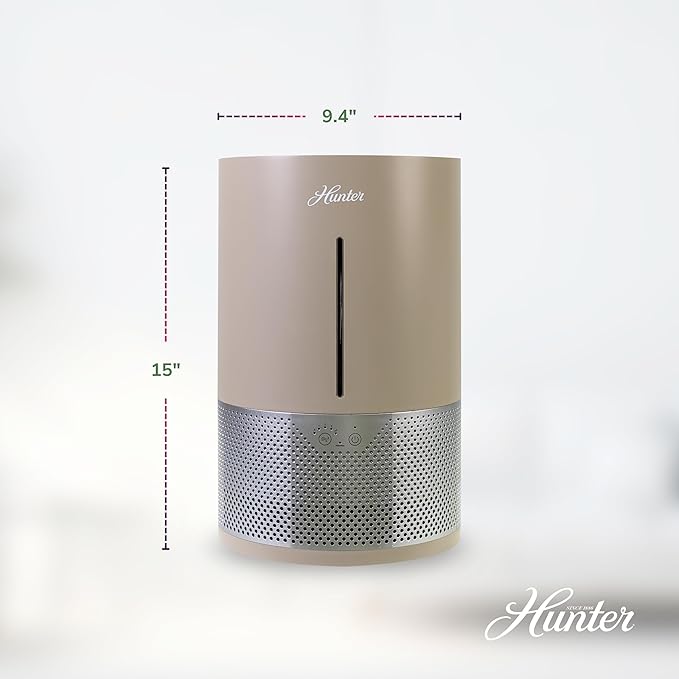 HHE150 Hunter Aspire 4.8L Evaporative Humidifier with PermaWick Filter (4.8L) - Remove Contaminants & White Dust for Clean Mist & Air – Medium Humidifier for Home, Bedroom, or Dorm - Taupe
