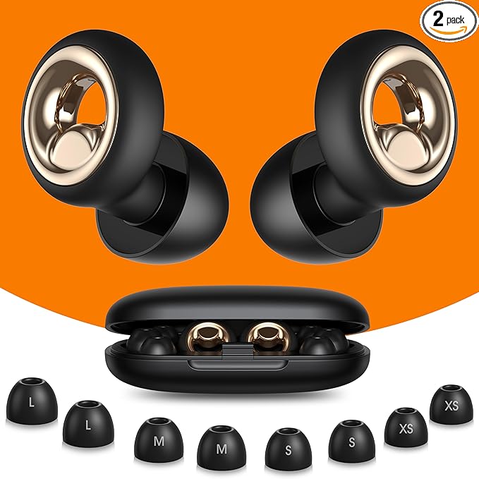 Noise Cancelling Ear Plugs for Sleeping, 45dB Silicone Ear Plugs for Noise Reduction, Reusable Sleeping Earplugs for Snoring, Concert & Shooting Ear Protection with 8 Eartips(Dark Black)