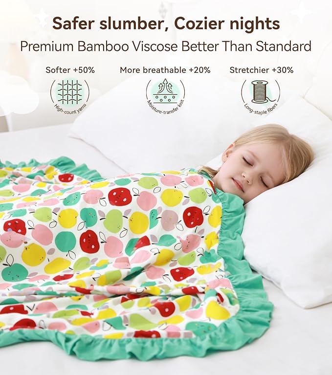 Premium Baby Blankets, Soft Viscose from Bamboo Blanket for Girls, Nursery Crib Bedding Quilt for Newborn and Toddler, Ruffle Blanket Cooling for Hot Sleepers, 50''x50'' Apple