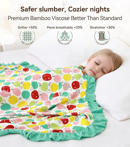 Premium Baby Blankets, Soft Viscose from Bamboo Blanket for Girls, Nursery Crib Bedding Quilt for Newborn and Toddler, Ruffle Blanket Cooling for Hot Sleepers, 50''x50'' Apple