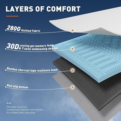 EnHomee Memory Foam Mattress Topper,3 Inch Queen Mattress Topper Pressure Relief with Cooling Gel and Removable & Washable Embossed Cover, CertiPUR-US & Oeko-TEX Certified, White, Queen