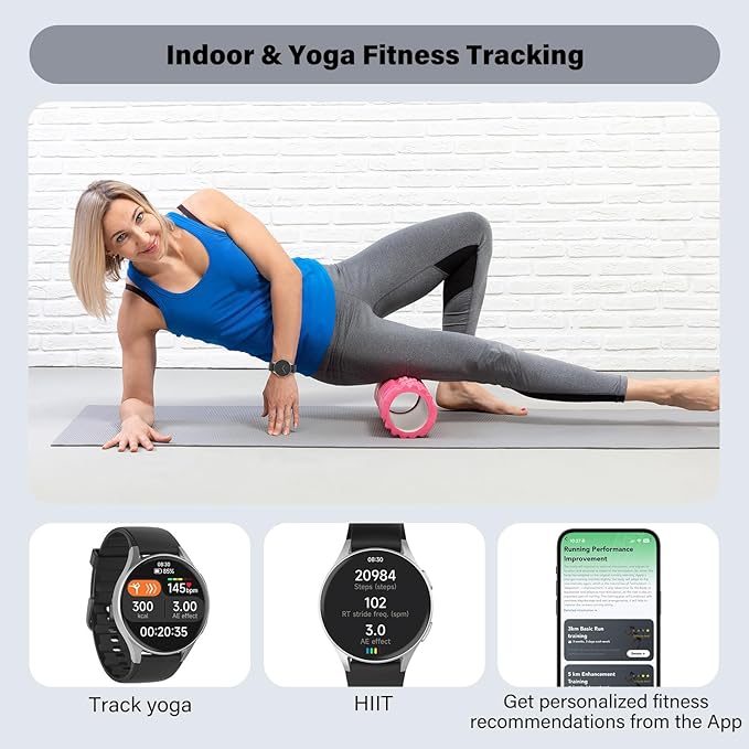 Smart Watch for Men Women (Answer/Make Calls) - 1.32" AMOLED Matte Black Fitness Tracker with GPS & Alexa, 5ATM Waterproof Activity Monitor, Heart Rate/Sleep/SpO2, Sports Watch for Android iPhone