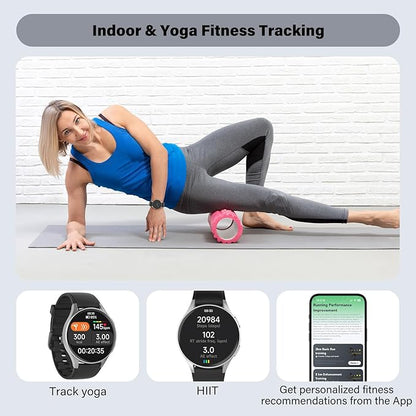 Smart Watch for Men Women (Answer/Make Calls) - 1.32" AMOLED Matte Black Fitness Tracker with GPS & Alexa, 5ATM Waterproof Activity Monitor, Heart Rate/Sleep/SpO2, Sports Watch for Android iPhone