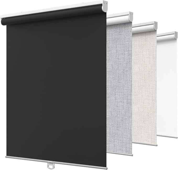 GENIMO 100% Blackout Roller Window Shades, Window Blinds Cordless with Thermal Insulated, UV Protection Fabric, Mini French Door Blinds for Home, Office, Bedroom, Easy to Install, Black, 28" W X 72" H