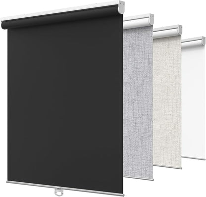 GENIMO 100% Blackout Roller Window Shades, Window Blinds Cordless with Thermal Insulated, UV Protection Fabric, Mini French Door Blinds for Home, Office, Bedroom, Easy to Install, Black, 34" W X 72" H