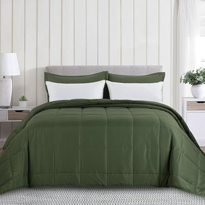 HOMBYS Oversized King Comforter 128x120, Lightweight Quilted Down Alternative Duvet Insert for All Season,Olive Green,8 Corner Tabs