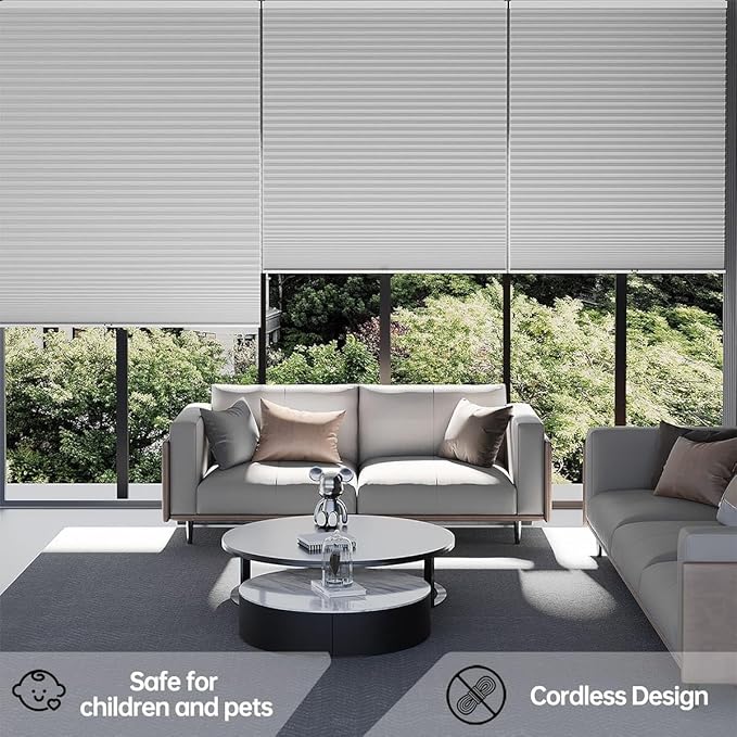 Cellular Shades Blackout Honeycomb Blinds for Indoor Windows, Cordless Cellular Shades 1.5 inch Cell Pleated for Bedroom Home Office, Custom Size, Blackout Pearl
