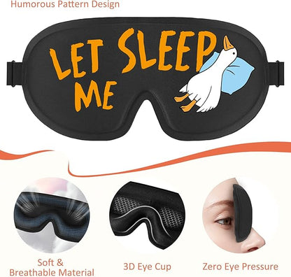 Funny 3D Zero Pressure Sleep Eye Mask for Men Women Side Sleeper, Adjustable Blackout Soft Breathable Eye Masks for Travel Nap Night Sleep, Humorous Gift Stocking Stuffers (LET ME Sleep)
