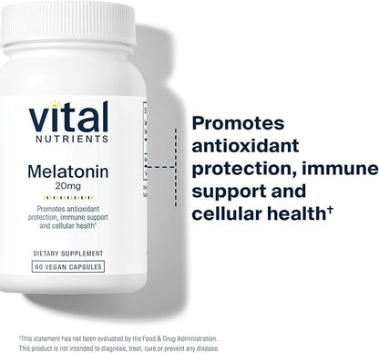 Vital Nutrients Melatonin 20mg - Vegan - Sleep Supplement to Support The Body's Natural Sleep Cycle* - Gluten, Dairy, Soy Free - 60 Capsules