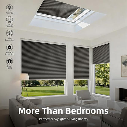ZSTARR Motorized Skylight Shades Blackout Cellular Honeycomb Electric Blinds with Solar Panel Cordless Rechargeable with Remote for Roof and Slanted Windows Custom Size (Blackout Ebony Earth)