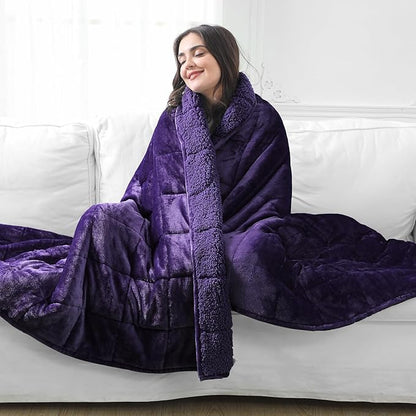 Aemicion Weighted Blanket Queen Size 15lbs,Dual Sided Cozy Fluffy Sherpa Heavy Weighted Blankets for Adults,Ultra Fuzzy Throw Blanket with Soft Plush Flannel Top,60 x 80 inches Purple on Both Sides
