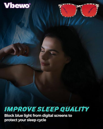 2 Packs Professional Sleep Glasses with 99.9% Blue Light Blocking Dual AR Coatings Lens ((02)-black+black, Red Lens(Max Protect))