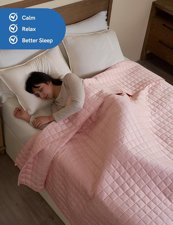 YnM Cooling Weighted Blanket for Adults, 20lbs Heavy Bed Throw for One Person of 190lbs, Perfect for Hot Sleepers or Warm Climates with Rayon/Glass Beads(60x80 Inches, Queen Bed, Pink Rose)