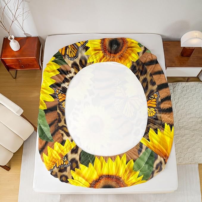 Manfei Brown Leopard Print Sheet Set Full Sunflower Butterfly Bedding for Kids Teens Room Decor,Plant Animal Soft Bed Sheet Set 4pcs with Deep Pocket Fitted Sheet + Flat Sheet + 2 Pillowcases