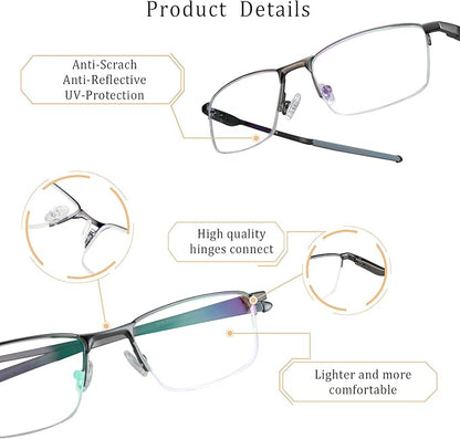 LifeArt Blue Light Blocking Glasses, Anti Eyestrain, Computer Reading Glasses, Gaming Glasses, TV Glasses for Women Men, Stylish Unisex Alloy Square Frame (Gray, +0.25 Magnification)