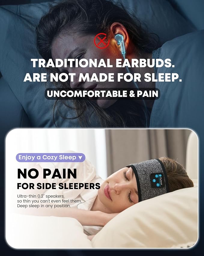 Sleep Headphones, Wireless Sleeping Headphones for Side Sleepers, Ultra-Thin Stereo Speakers, Bluetooth 5.4 Technology & Long-Lasting Time Battery, Sweat-Proof Earphones for Sports Yoga