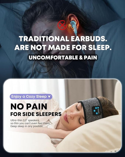 Sleep Headphones, Wireless Sleeping Headphones for Side Sleepers, Ultra-Thin Stereo Speakers, Bluetooth 5.4 Technology & Long-Lasting Time Battery, Sweat-Proof Earphones for Sports Yoga