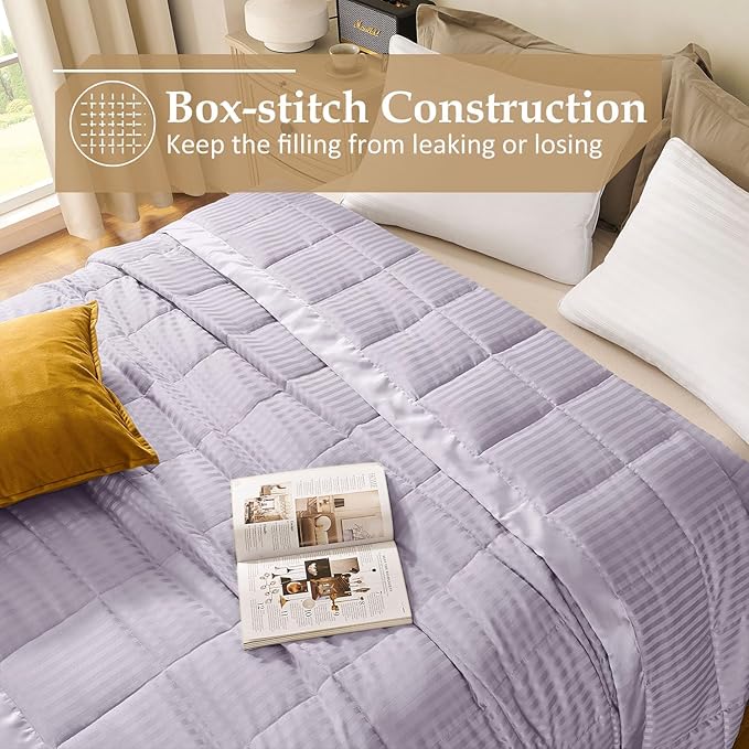 downluxe King Size Blanket with Satin Trim, Lightweight Down Alternative King Blanket for All Season, Machine Washable (Lilac, 108 x 90 Inch)
