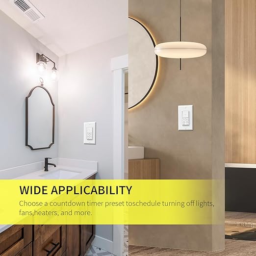 Minoston Countdown Timer Switch, 1-60 Min, Bathroom Fan Timer Switch, Adjustable LED Brightness, 120VAC Neutral Wire Req, ETL and FCC Listed, White (MT11N)