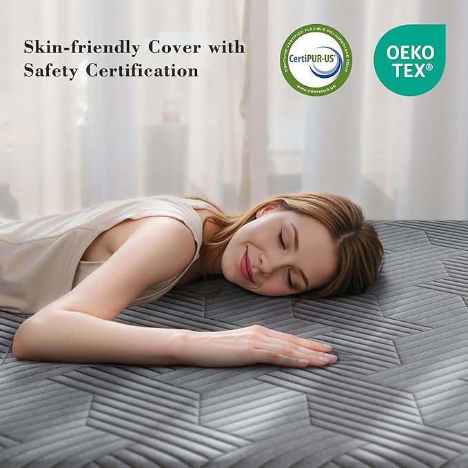 EnHomee Memory Foam Mattress Topper,3 Inch King Mattress Topper Pressure Relief with Cooling Gel and Removable & Washable Embossed Cover, CertiPUR-US & Oeko-TEX Certified, Grey, King