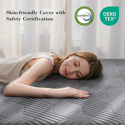 EnHomee Memory Foam Mattress Topper,4 Inch King Mattress Topper Pressure Relief with Cooling Gel and Removable & Washable Embossed Cover, CertiPUR-US & Oeko-TEX Certified, Grey, King