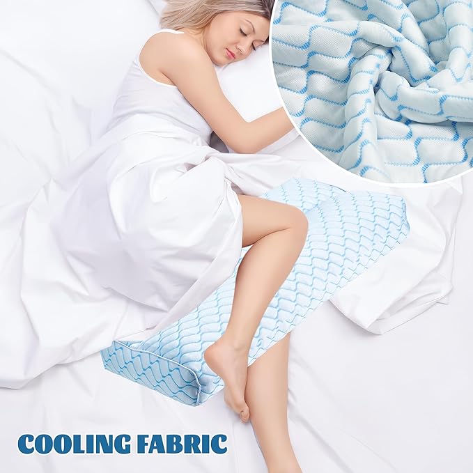 Bafode 3.5"Knee Pillow for Side Sleepers,Cooling Leg Pillow for Side Sleeping,Knee Pillow with 930G 7D Alternative for Relieving Leg, Back, and Knee Pain,High Supportive Leg Pillow for Pregnancy,Blue