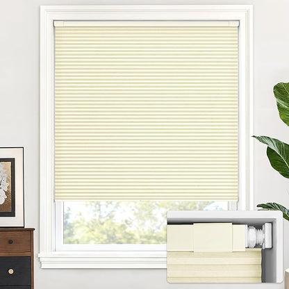 LazBlinds Cordless Cellular Shades, No Tools No Drill Light Filtering Honeycomb Shades Pleated Blinds for Windows, 21'' W x 48'' H, Cream