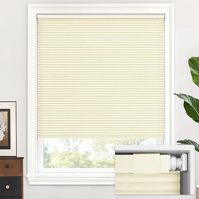 LazBlinds Cordless Cellular Shades, No Tools No Drill Light Filtering Honeycomb Shades Pleated Blinds for Windows, 28'' W x 48'' H, Cream