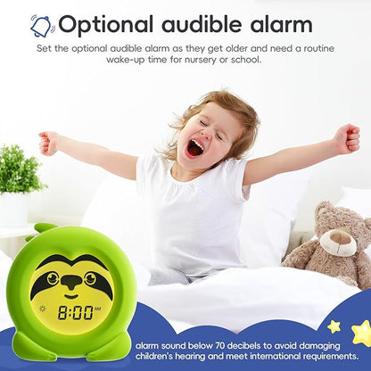 B&H Sleep Trainer Clock for Toddler - Ok to Wake Clock, USB Rechargeable Cute Kids Alarm Clock, Drop Proof Night Light, Science-Backed Lighting for Peaceful Sleep and Ready to Rise Mornings - Sloth