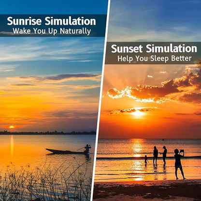 Wake Up Light Sunrise Alarm Clock with Sunrise Sunset Simulation 23 Nature Sleep Sounds 13 Colors Night Light Dual Alarms Snooze Function Sleep Aid for Heavy Sleepers Kids Adults (Black)