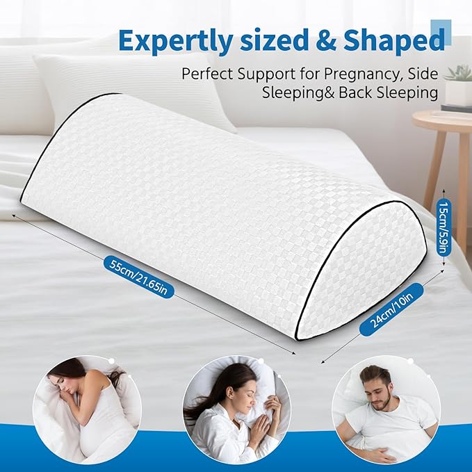 Knee Pillow for Back Sleeping – Ergonomic Memory Foam Cushion for Hip & Back Pain Relief – Under Knee Pillow for Spinal Alignment – Support for Side Sleeping, Machine Washable Cover (White)
