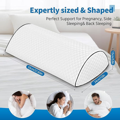 Knee Pillow for Back Sleeping – Ergonomic Memory Foam Cushion for Hip & Back Pain Relief – Under Knee Pillow for Spinal Alignment – Support for Side Sleeping, Machine Washable Cover (White)