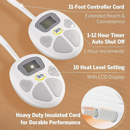 Serta Electric Blanket, Soft, Ribbed, Plush Heating Blanket Queen for Office, Couch, 1-12 hr Auto Shut Off Timer, 10 Lv Heating, ETL Certified, Queen 84"x90" Chestnut Brown