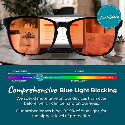 100% Blue Light Blocking Glasses - Better Sleep Anti Eye Strain Protection - Computer Gaming Women Men