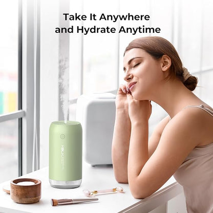 Portable Mini Humidifier, KQLKJ 350ml Small Cool Mist Humidifiers, USB Personal Desktop Humidifier for Bedroom Car Office Travel with Auto Shut-Off & 2 Mist Modes (Green)