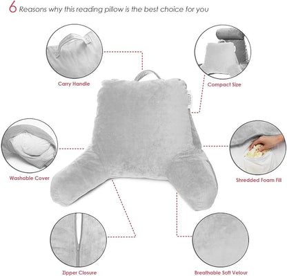 Nestl Reading Pillow for Kids & Teens with Shredded Memory Foam, Backrest Pillows for Reading, Watching, and Gaming, Use on The Couch, Bed, or Floor, Adjustable Support with Washable Cover Light Grey