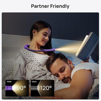 TROND LED Neck Reading Light, 3 Color 3 Brightness Book Light for Reading in Bed, 1000mAh Rechargeable Lamp, Flexible Arm with Outdoor Warning Lamp, Eye-Caring for Crochet, Travel, Book Lovers Gifts