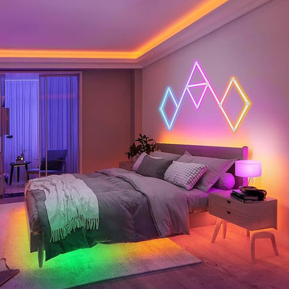 Smart WiFi RGB LED Wall Light Lines 16M+ Color LED Dimmable Music Sync Gaming Room, Bedroom, Led Home Wall Decor Light Bars Kit Compatible with Alexa and Google Assistant (9 LED Light Lines)