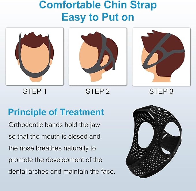 Anti Snoring Devices - Chin Strap for Sleeping - Simple and Effective Stop Anti Snoring Chin Strap - Adjustable Airflow Jaw Strap - Snoring Solution for Women and Men - Black7AB