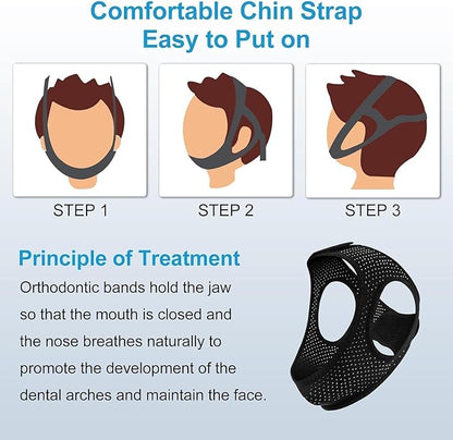 Anti Snoring Devices - Chin Strap for Sleeping - Simple and Effective Stop Anti Snoring Chin Strap - Adjustable Airflow Jaw Strap - Snoring Solution for Women and Men - Black7AB