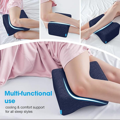 Knee Pillow for Side Sleepers with Cooling Gel, Memory Foam Elevation Pillow for Spine Aligning, Sciatica, Back, Hip, Knee, Ankle Pain, Blue/Regular