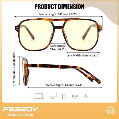 FEISEDY Amber Blue Light Glasses for Computer Gaming Orange/Yellow lens Anti Eyestrain Sleep Glasses G2835