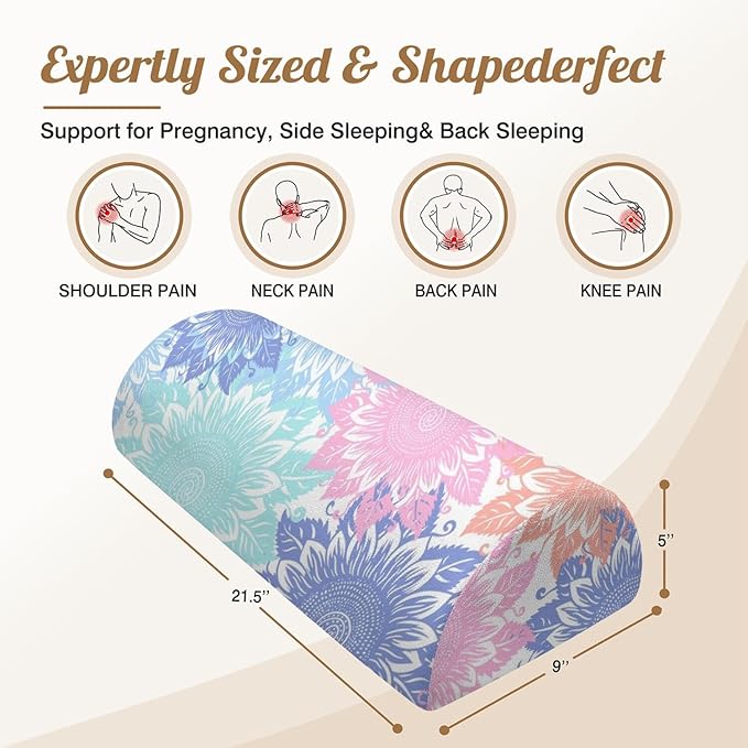 Knee Pillow for Back Sleeping – Half Moon Bolster Pillow for Legs,Under Knee While Sleeping Support, Leg & Back Pain Relief (21.5x9x5 Inches),Machine Washable Cover