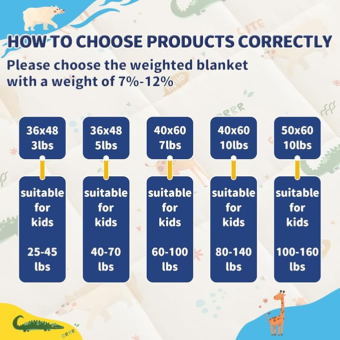 anfie Weighted Blanket Kids(40"x60" 7lbs) Weighted Blanket Cooling Blanket for Sleeping,Throw Size Breathable Blanket with Premium Glass Bead(Beige Animal)