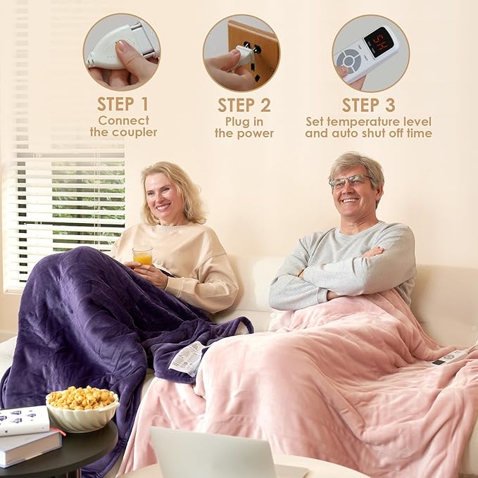 EHEYCIGA Heated Blanket Electric Blanket King Size - Heating Blanket with 5 Heating Levels & 10 Hours Auto Off, Soft Cozy Sherpa Washable Dual Control Blanket with Fast Heating, 90 x 100 Inches, Pink