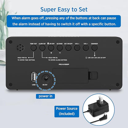 Peakeep Digital Alarm Clock for Bedroom Bedside, Loud Alarm Clock for Heavy Sleepers, Large Big LED Numbers for Seniors, Battery Backup Plug in Electric Clock with USB Charger (Blue)