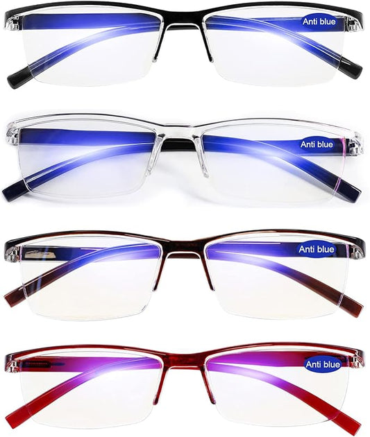 4 Pack Reading Glasses for Women Men Blue Light Blocking Computer Readers Spring Hinge Anti Glare +4.0 4.0 3.5 3.0 2.75 2.5 2.25 2.0 1.75 1.5 1.25 1.0