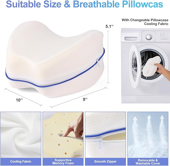 Knee Pillow for Side Sleepers for Back Pain,Leg Pillow for Side Sleepers, Memory Foam Cushion Knee Support Pillows,Pain Relief, Pregnancy Travel Pillow with Extra Washable Cover