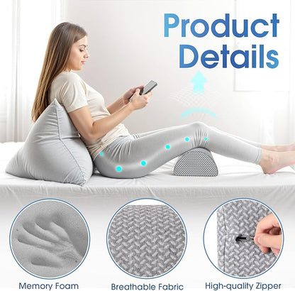 2 Pack Knee Pillow for Back Sleeping Memory Foam Half Moon Bolster Pillow for Legs, Under Knee Support, Ankle & Foot Comfort Orthopedic Pillow for Side Sleepers, Grey