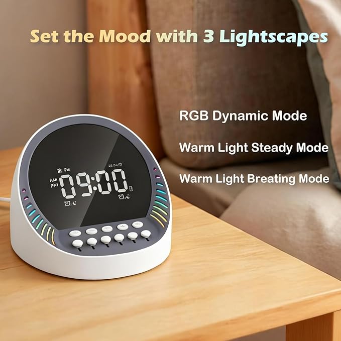4-in-1 White Noise Sound Machine for Sleeping, Sleep-Aid Noise Machine with 6 Mixable Nature Sounds, 6-Color Night Light, Sleep Timer, Portable Bluetooth Speaker, White Noise for Adults, Kids & Babies
